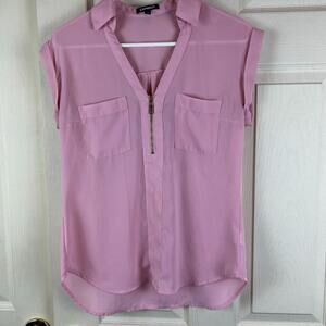 Express Womans Blouse XS Pink Sleeveless Lightweight Flowy With Zipper Collared